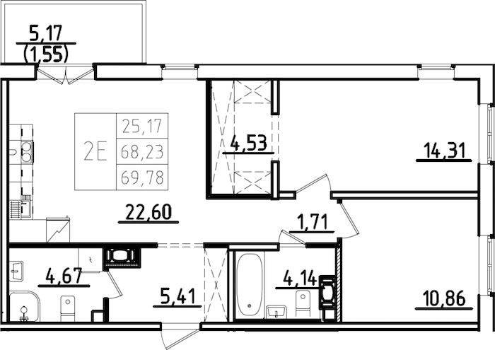 2-комнатная квартира 73.4 м², 5/9 эт., ЖК «IQ Гатчина 3»